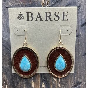 Barse Stiletto Teardrop Earrings- Turquoise- Leather- Bronze- NWT
